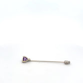 14k White Gold .01ct G SI1 Round Diamond / Trillion Amethyst Brooch/Pin